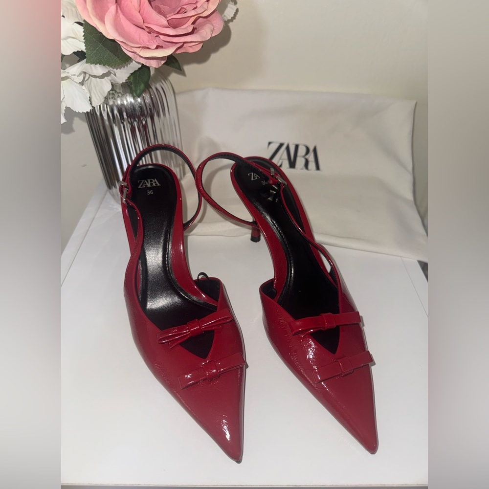 Zara Red Patent Slingback Heels